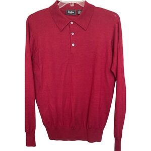 Neiman Marcus Mens Red Merino Wool Silk Cashmere Long Sleeve Polo Sweater L